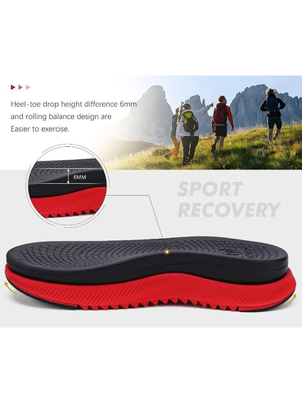 Men's Red Arch Support Mesh Athletic Thick Rubber Soles Hiking Sandal Shoes